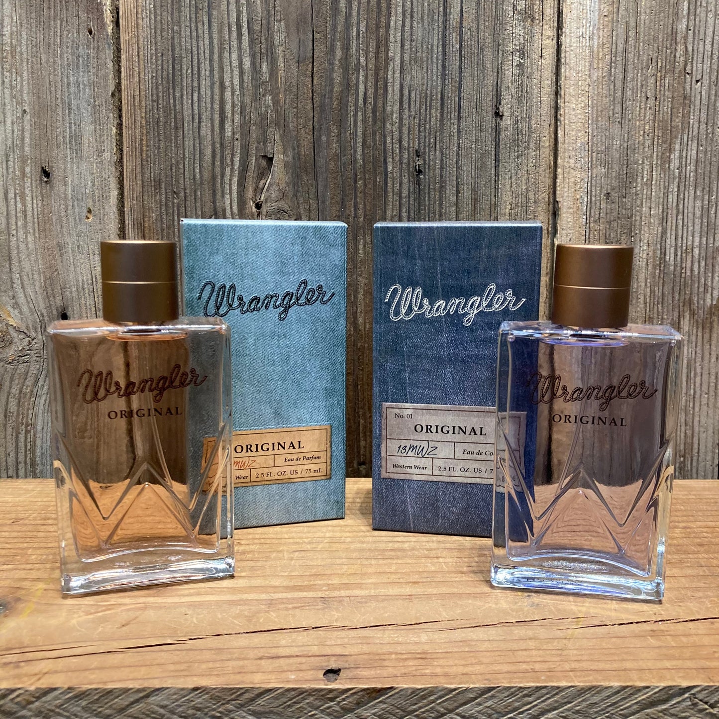 Wrangler fragrances for men & women
Wrangler Original Perfume - Wild blooms; tart fruits are infused with soft musks to create an effortless signature uniquely Wrangler. 2.5 fl. oz.
Wrangler Original 13MWZ Cologne - Bright citrus is threaded with fresh aromatics, warm resins to create a masculine scent uniquely Wrangler. 2.5 fl. oz.