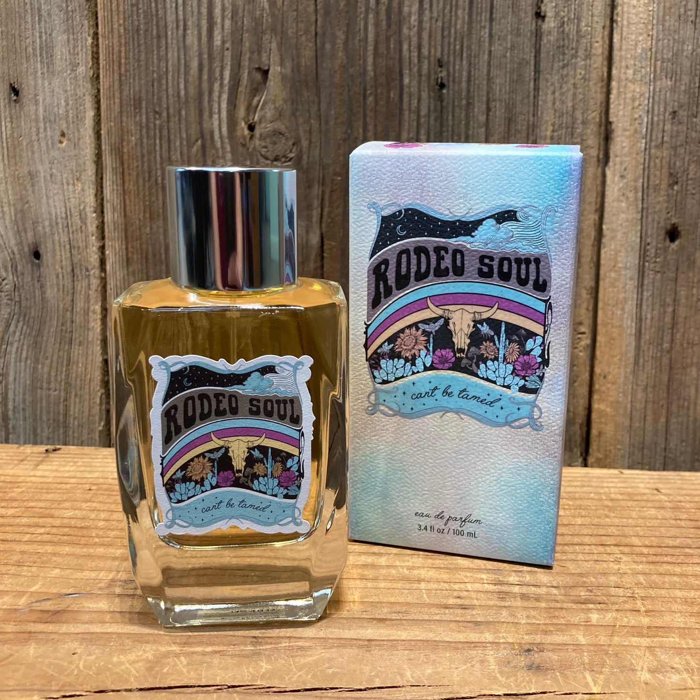 Rodeo Soul Perfume with a floral, bold, and sweet fragrance featuring golden pear, jasmine, musk, praline, and cedarwood. 3.4 fl. oz. size.