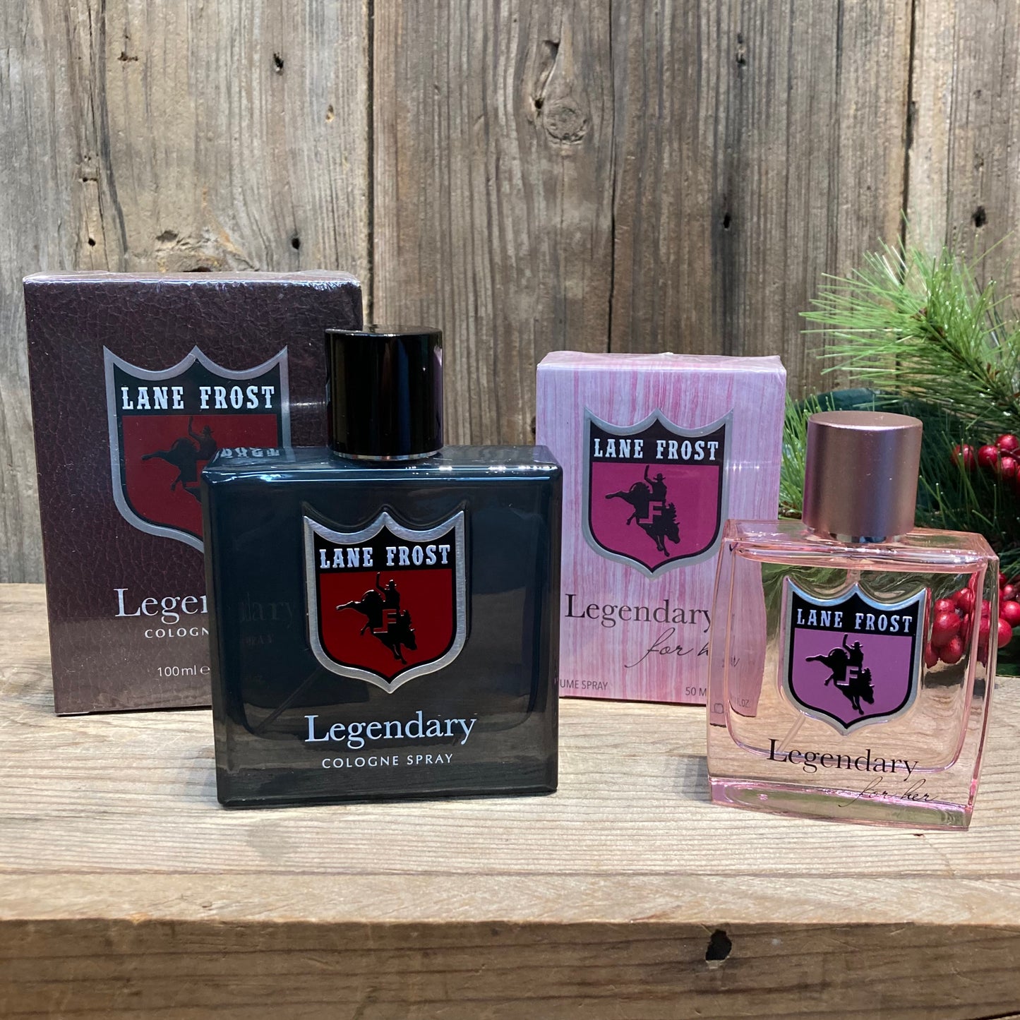Lane Frost Scent Collection
Mens Legendary Cologne
Black Box with Lane Frost logo
3.4oz/100ml
Scent Notes: top - cashmere woods, grapefruit, bergamot / mid - lavender, cardamom / dry - cedarwood, sandalwood, oakmoss, white musk
Ladies: Legendary for Her Perfume
Pink box with Lane Frost logo
1.7oz/50ml
Scent Notes: top - plum nectar, grapefruit / mid - vanilla orchid, jasmine / dry - sandalwood