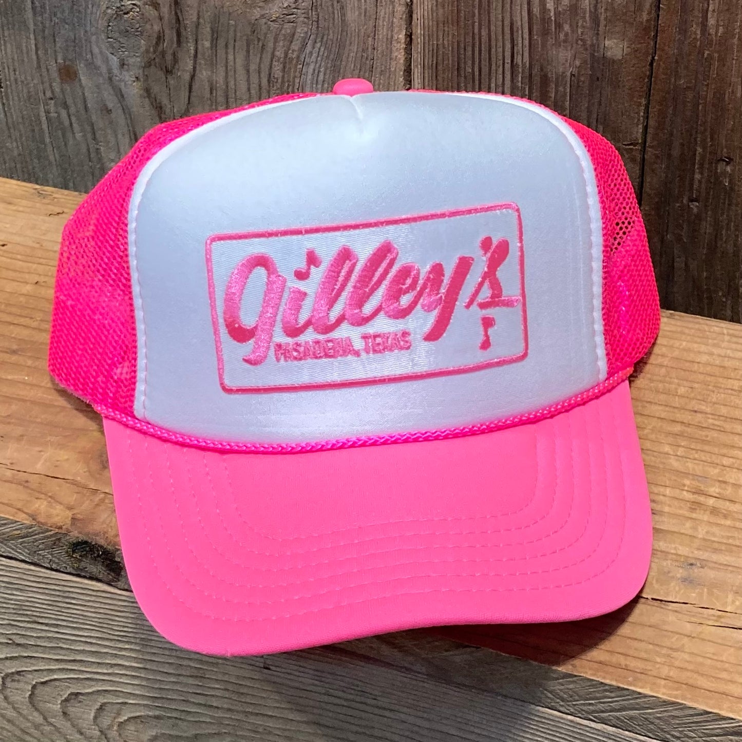 Pink Classic Gilley's Hat

Pink/White Foam trucker hat with Gilley's Pasadena, Texas patch.

One size fits most. Adjustable back.