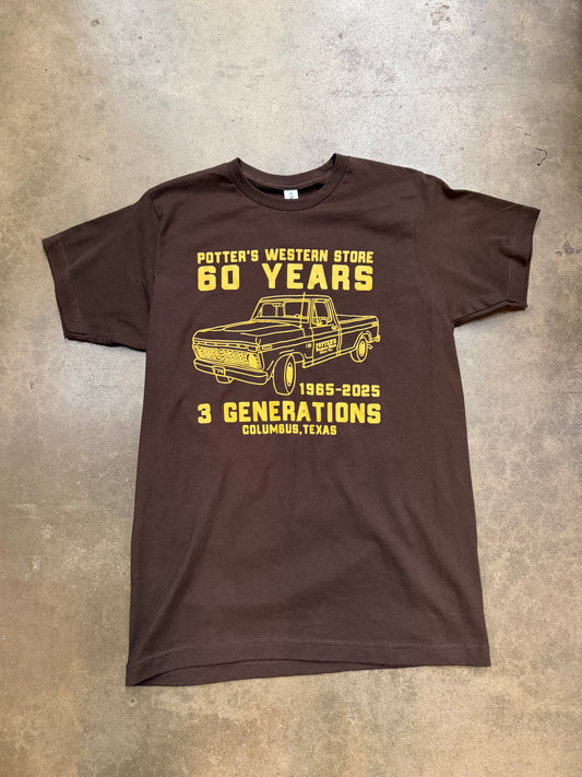 Potter's 60th Anniversary Vintage Truck Tee - Brown