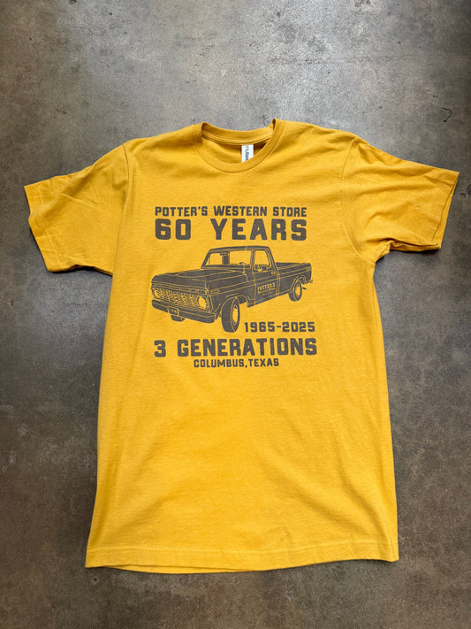 Potter's 60th Anniversary Vintage Truck Tee - Yellow