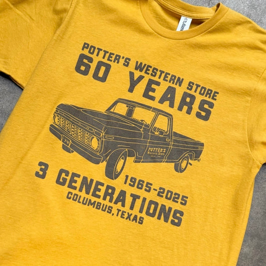 Potter's 60th Anniversary Vintage Truck Tshirt - Yellow