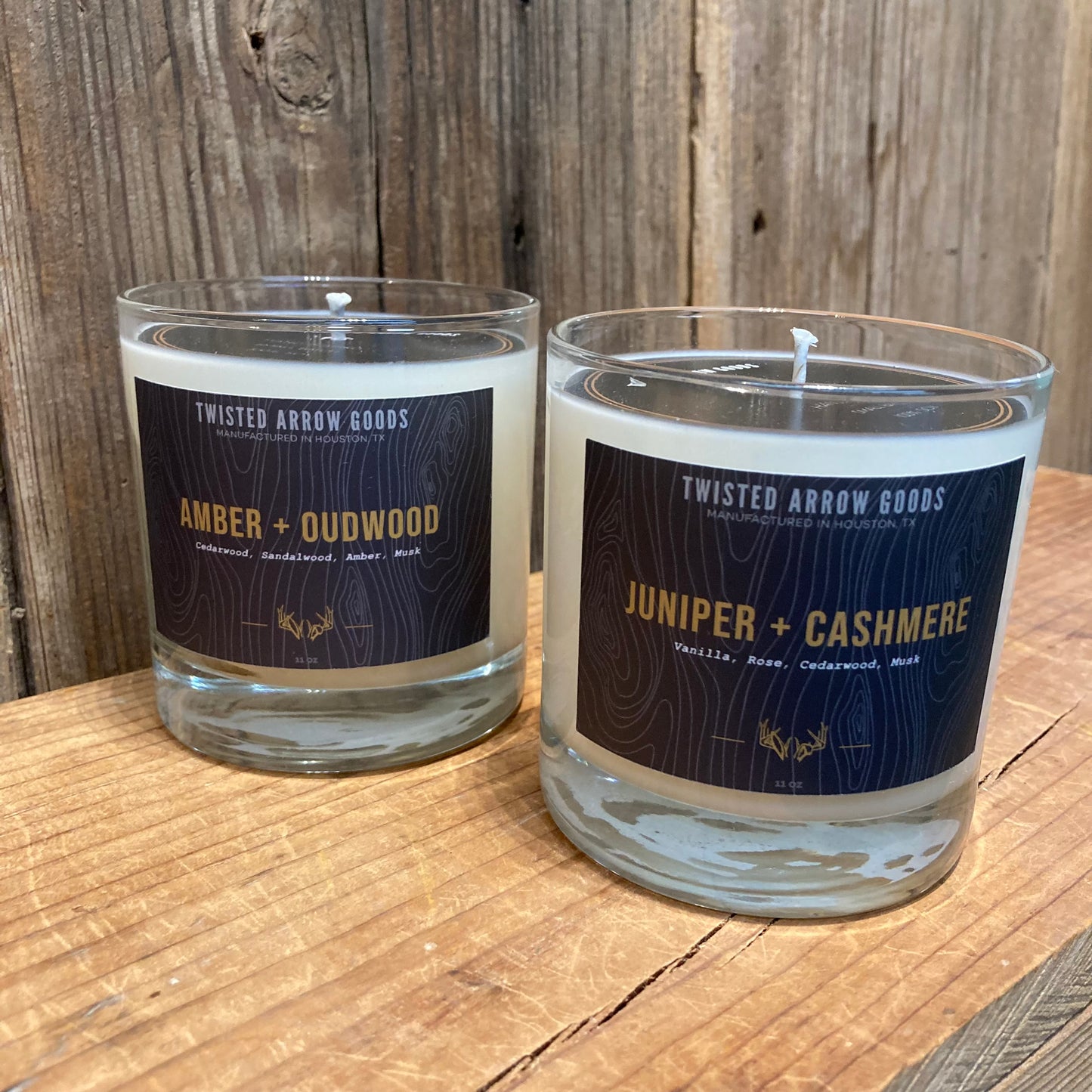 Twisted Arrow Goods Candle
Amber & Oudwood

100% Soy Wax and Essential Oils hand poured candle.

50-60 hour burn time.

in an 11oz reusable Whiskey glass.

Scent notes: cedarwood, sandalwood, amber, musk.