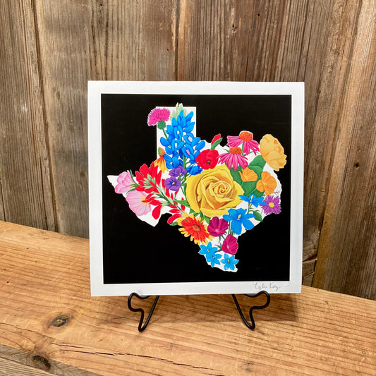 Texas Floral Giclée Print by Tyler Kay featuring colorful wildflowers arranged in the shape of Texas.