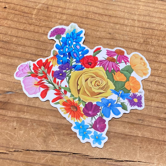 Texas Floral die cut sticker featuring Tyler Kay's colorful Texas wildflower artwork.