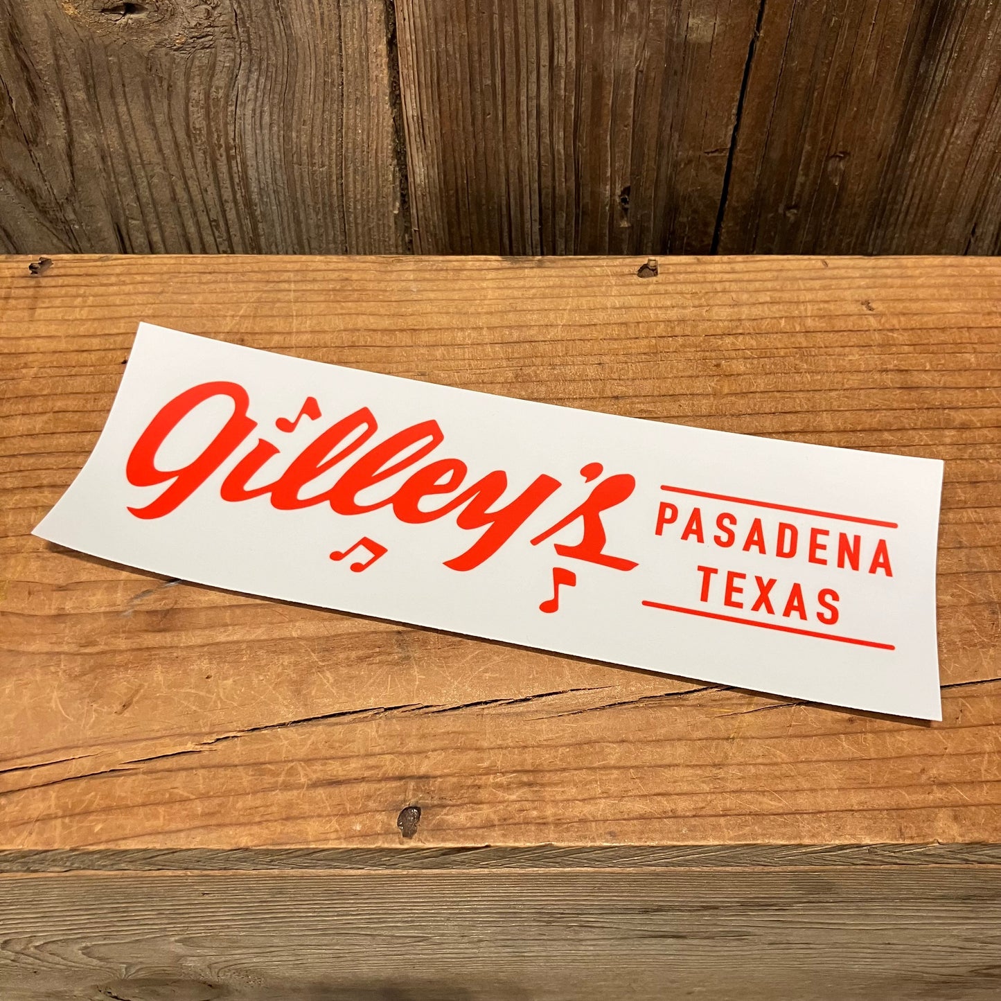 Gilley’s Bumper Sticker featuring the iconic logo with "Pasadena, Texas" and bold, bright lettering. A fun way to show your love for Gilley’s and Texas pride on your vehicle or personal items.