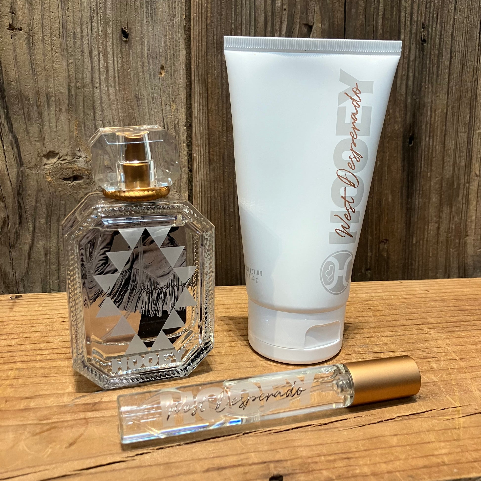 hooey west desperado perfume with matching lotion and travel size spray