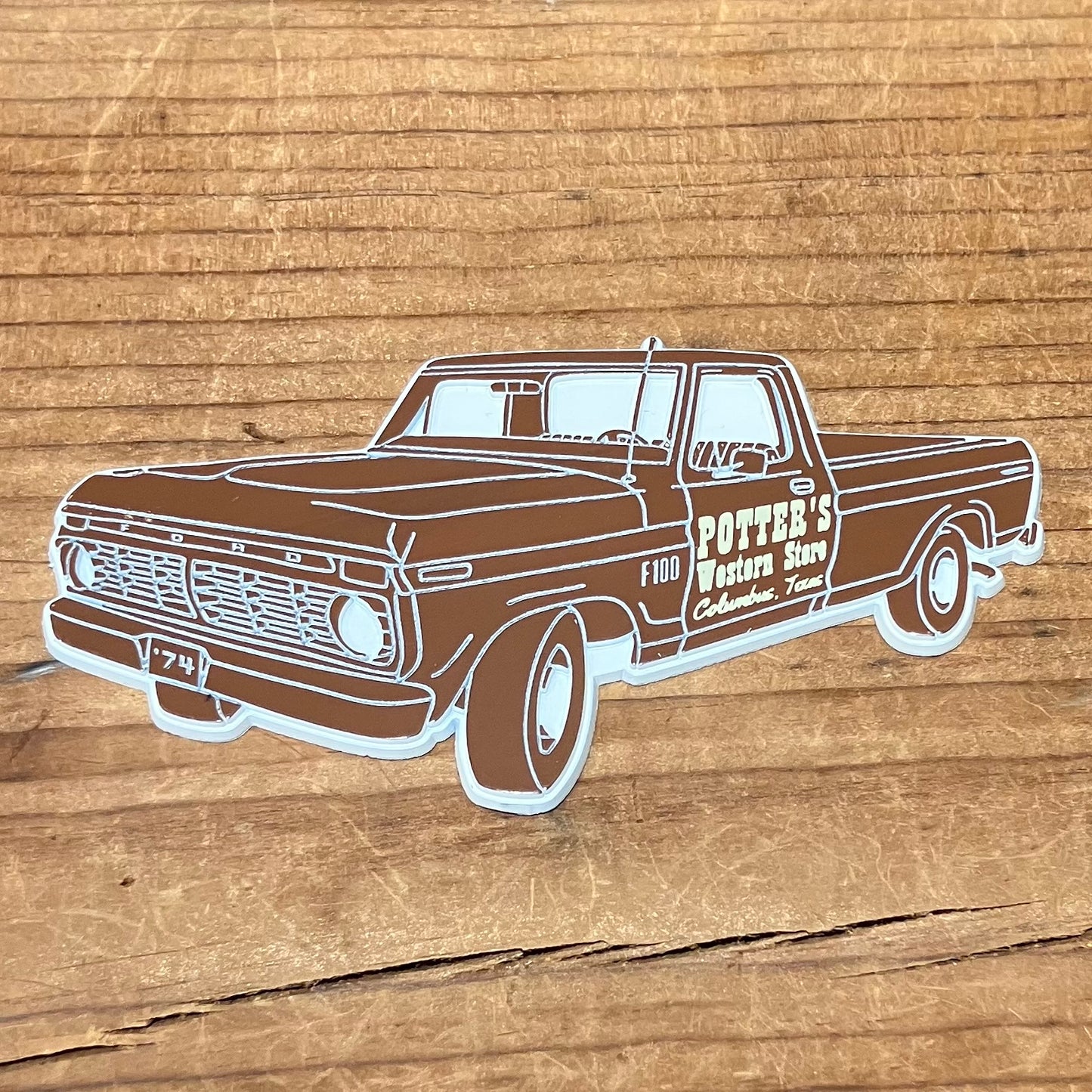 vintage-style Potter's Western Store 1974 Ford F-100 truck magnet
